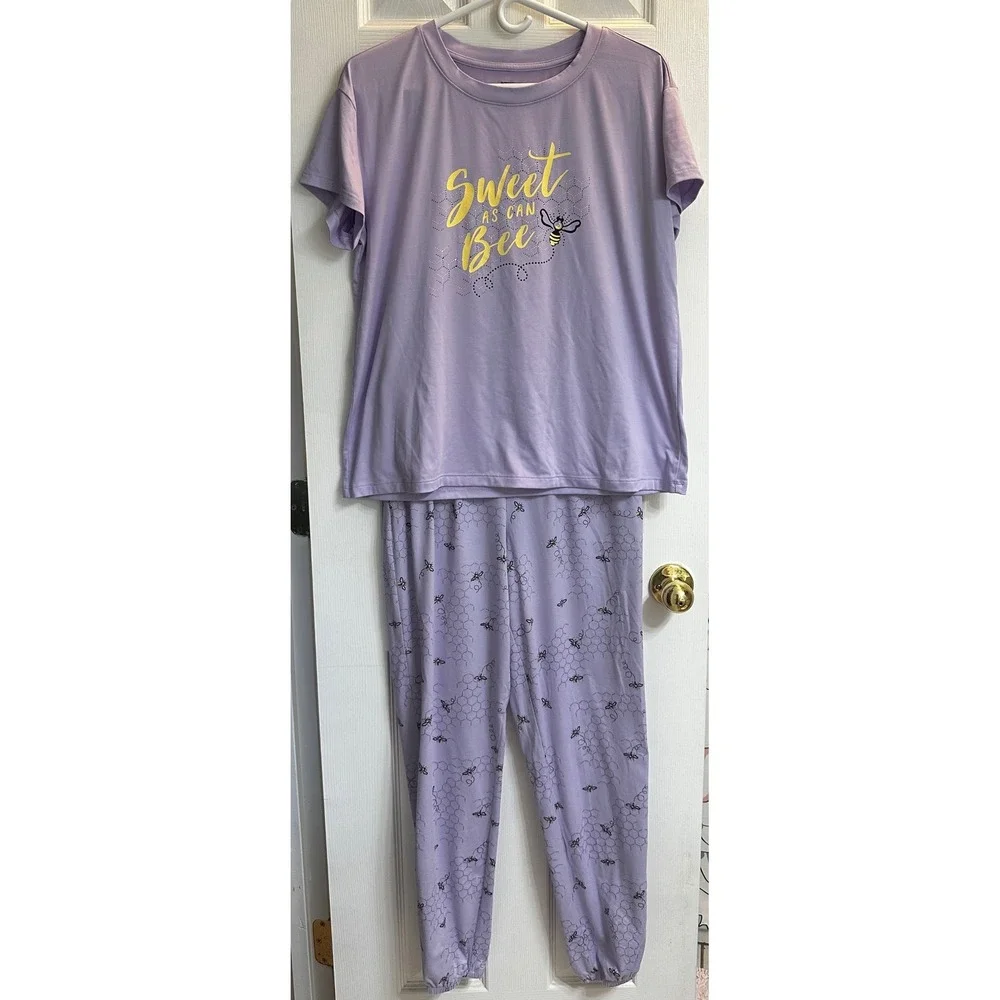 Joyspun Women Lavender Sweet As Can Bee Pajama Set Top Joggers Small 4-6 JS14325